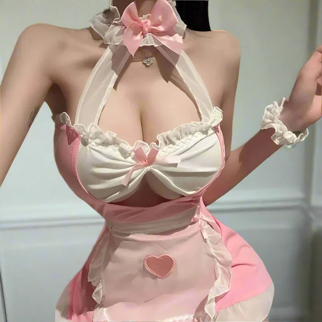 Pink Sexy Maid Jumpsuit Outfit - Pink / One Size - Outfit