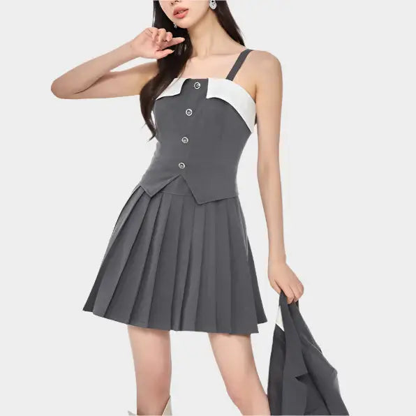 Preppy Grey Secretary Outfit - Outfit