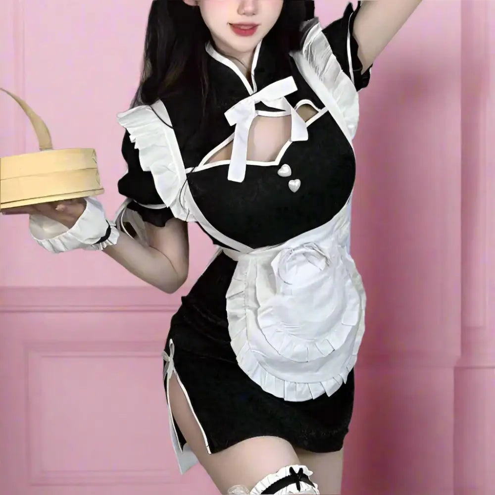 Retro Cheongsam Anime Maid Outfit - Black / S - Outfit