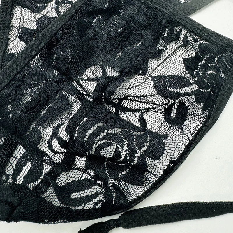 Sexy Lace Adjustable Bra Thong Hollow Sides Open See-Through Crossdressing Set Hot Sex Panties Bdsm Fetish Sissy Erotic