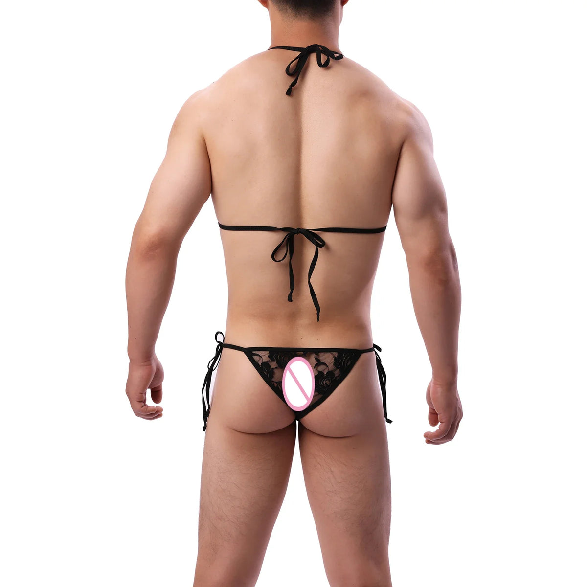 Sexy Lace Adjustable Bra Thong Hollow Sides Open See-Through Crossdressing Set Hot Sex Panties Bdsm Fetish Sissy Erotic