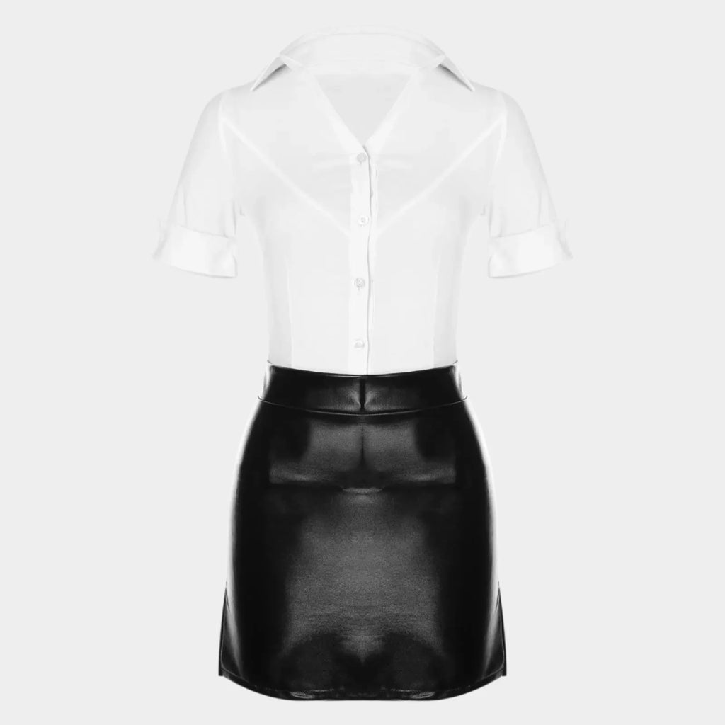 Sexy Latex Secretary Outfit - Black / S - Outfit