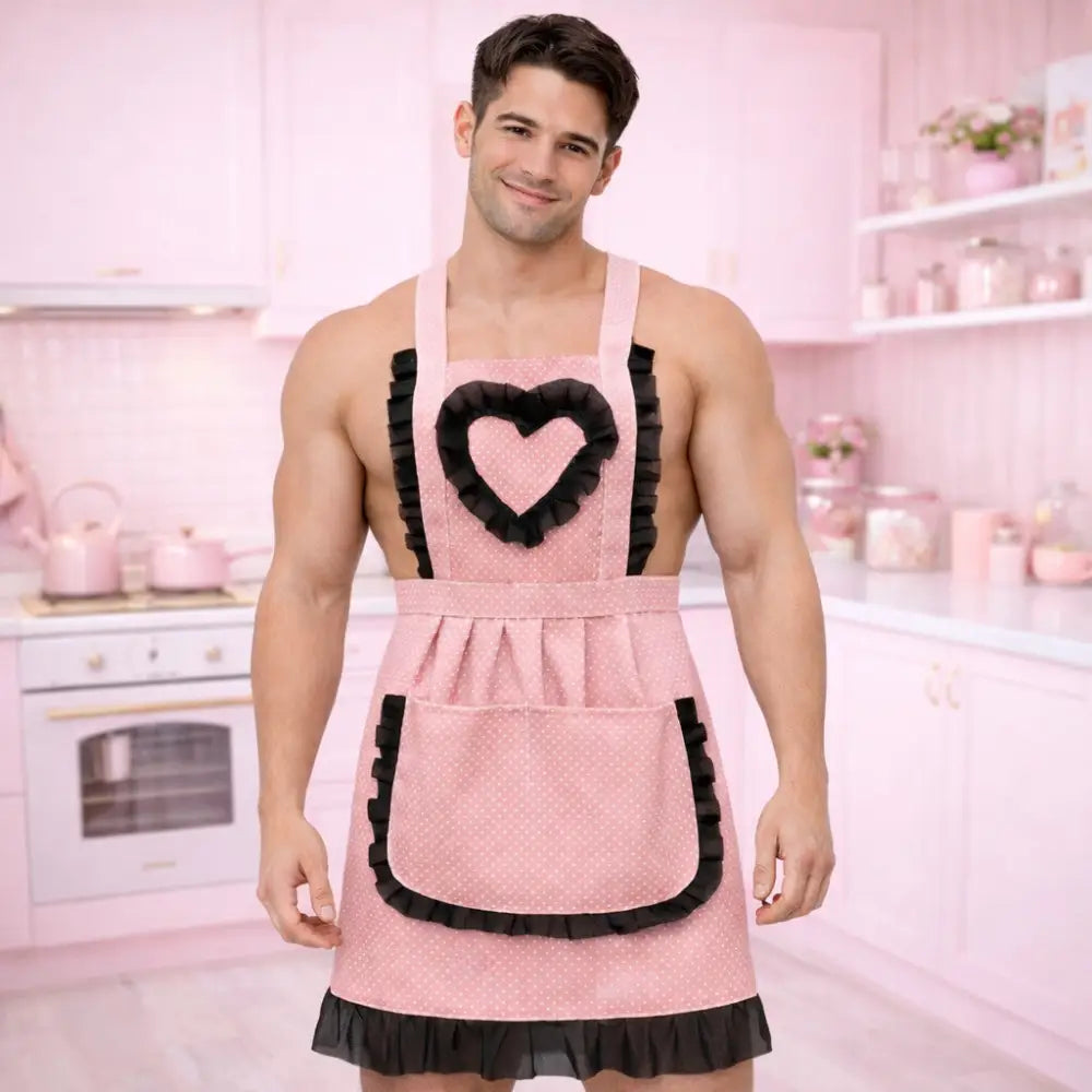 Sexy Male Maid Heart Apron Outfit - One Size / Pink - Outfit