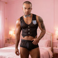 JSY Sexy Waiter Cosplay Lingerie Men Underwear Plaid Top and Pants Bow Erotic Lingerie Porno Costumes Sexy Maid Role