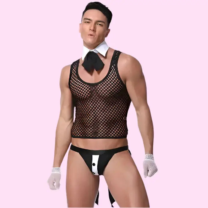Sexy Mesh Male Maid Outfit - Black / One Size - Outfit