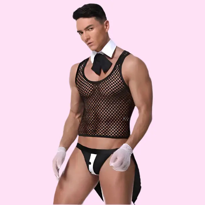 Sexy Mesh Male Maid Outfit - Black / One Size - Outfit