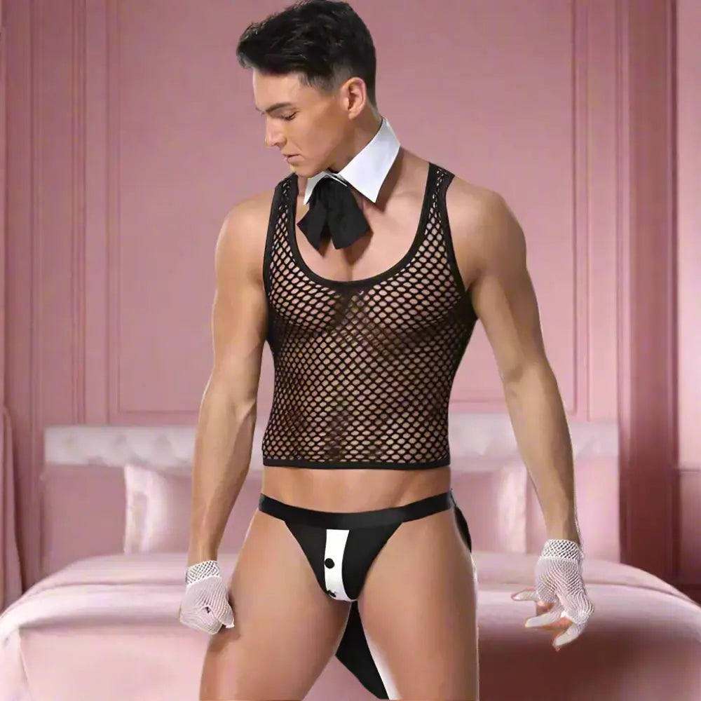 Sexy Mesh Male Maid Outfit - Black / One Size - Outfit