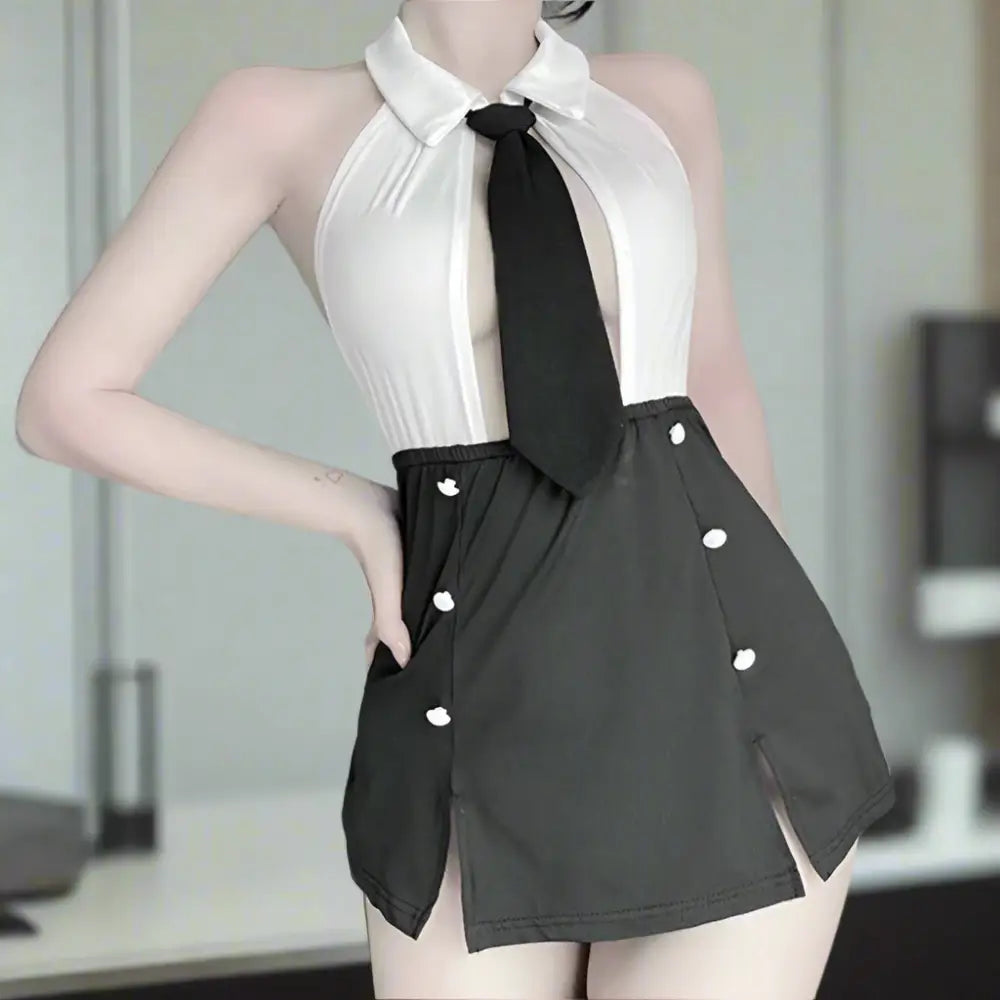 Sexy Secretary Bodysuit Outfit - Black & White / S - Outfit