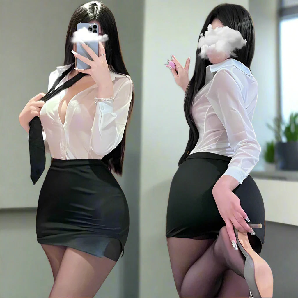 Sexy Stockings Secretary Outfit - Black & White / One Size - Outfit
