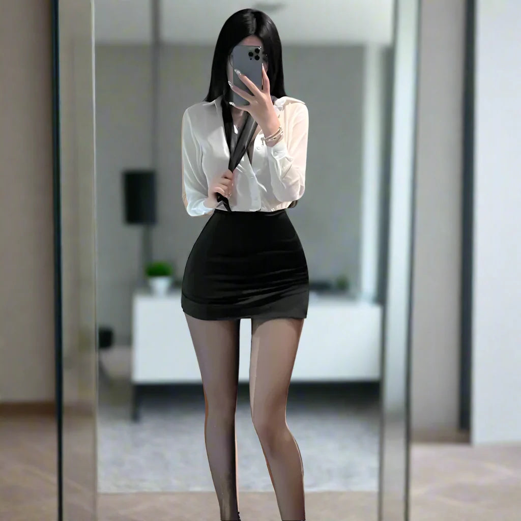 Sexy Stockings Secretary Outfit - Black & White / One Size - Outfit