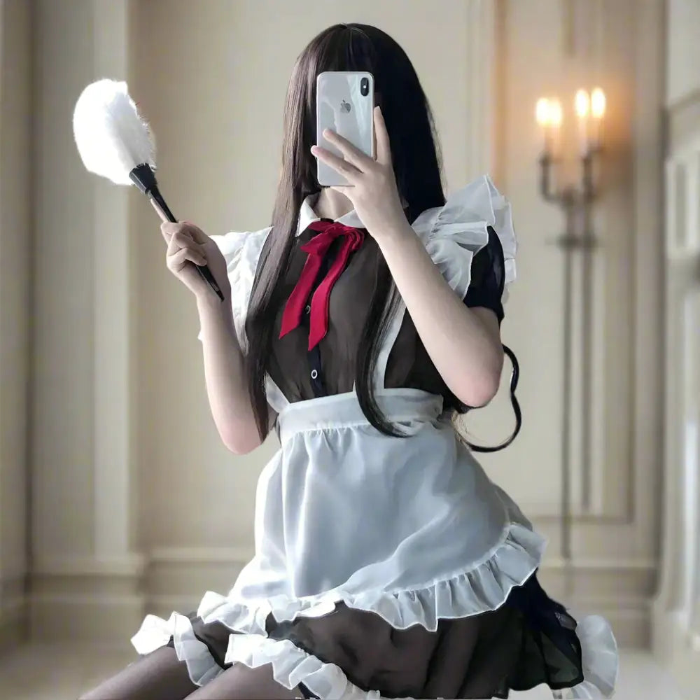 Sheer See-Through Sexy Maid Outfit - Black / One Size - Outfit