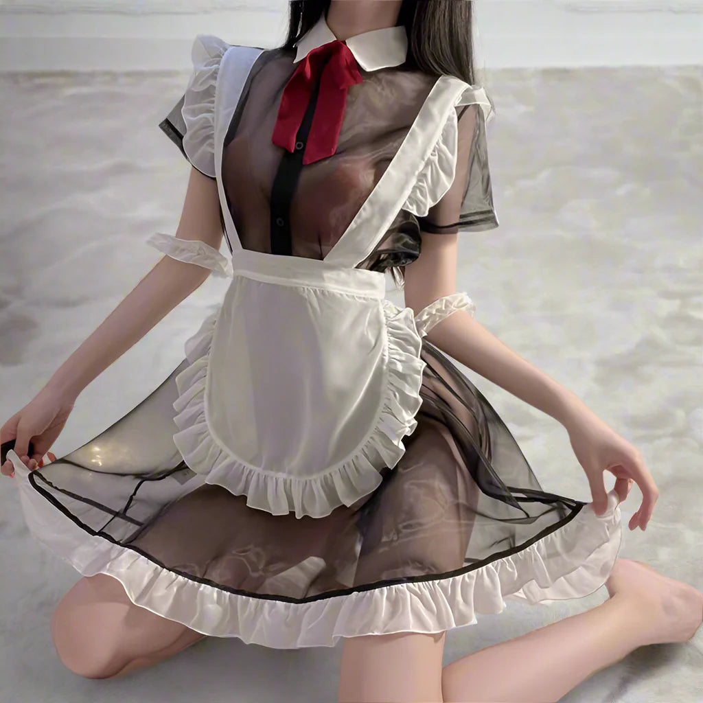Sheer See-Through Sexy Maid Outfit - Black / One Size - Outfit