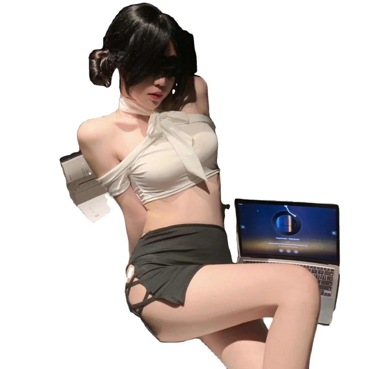 Seductive Ascetic Sexy No-take Hip-hugging Romantic Lingerie for Women on the Bed - One Size / Black