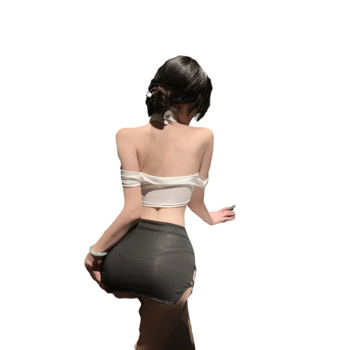 Seductive Ascetic Sexy No-take Hip-hugging Romantic Lingerie for Women on the Bed - One Size / Black