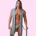 Men’s Pajamas Sleeveless Oversized Silky Male Pajamas Hooded Bathrobe Ultra-thin Homewear Bath Robe Brand New