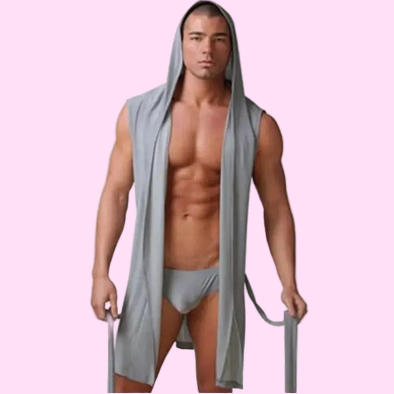 Men’s Pajamas Sleeveless Oversized Silky Male Pajamas Hooded Bathrobe Ultra-thin Homewear Bath Robe Brand New