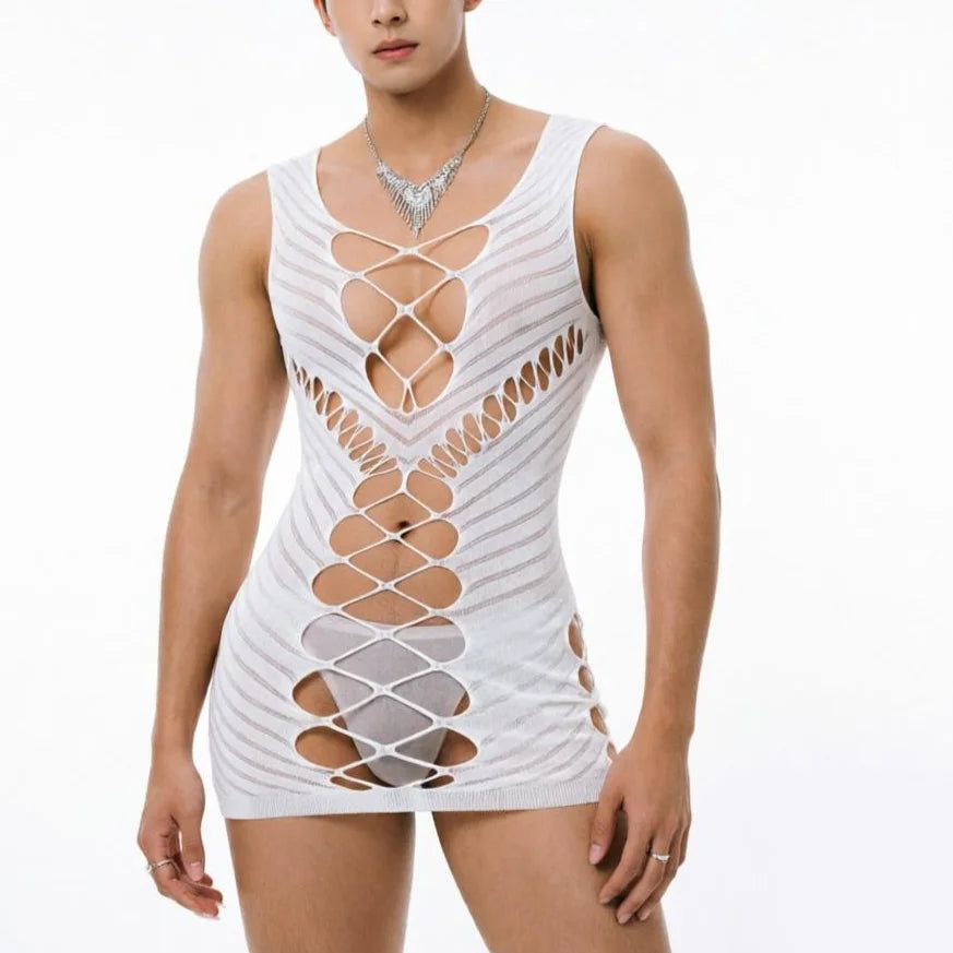 Sissy Night Dress for Fetish Male Underwear Sexy Bodysuits Men’s Lingerie Hollow Out Fishnet Sleepwear Ropa Interior