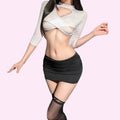 Stretch Bodycon Sexy Secretary Outfit - One Size / White - Outfit Sets