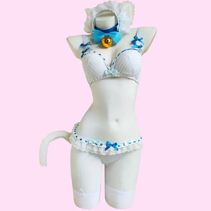 Sweet Anime Fantasy Cat Maid Outfit - Blue / S - Outfit