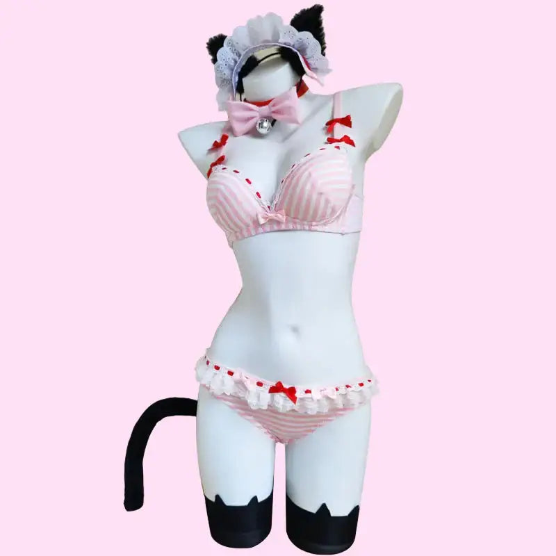 Sweet Anime Fantasy Cat Maid Outfit - Red / S - Outfit