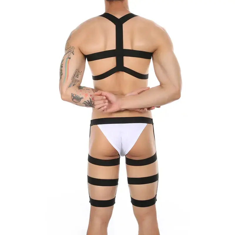 CLEVER-MENMOD Men Sexy Porn Halterneck Chest Briefs Stockings Set Jockstrap BDSM Harness Lingerie Exotic Sissy 18+