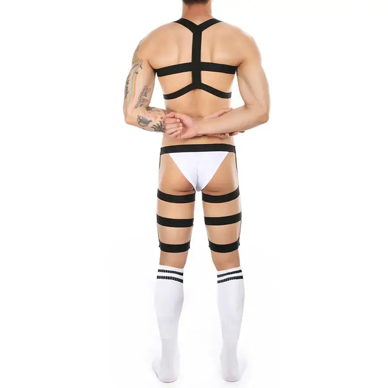 CLEVER-MENMOD Men Sexy Porn Halterneck Chest Briefs Stockings Set Jockstrap BDSM Harness Lingerie Exotic Sissy 18+